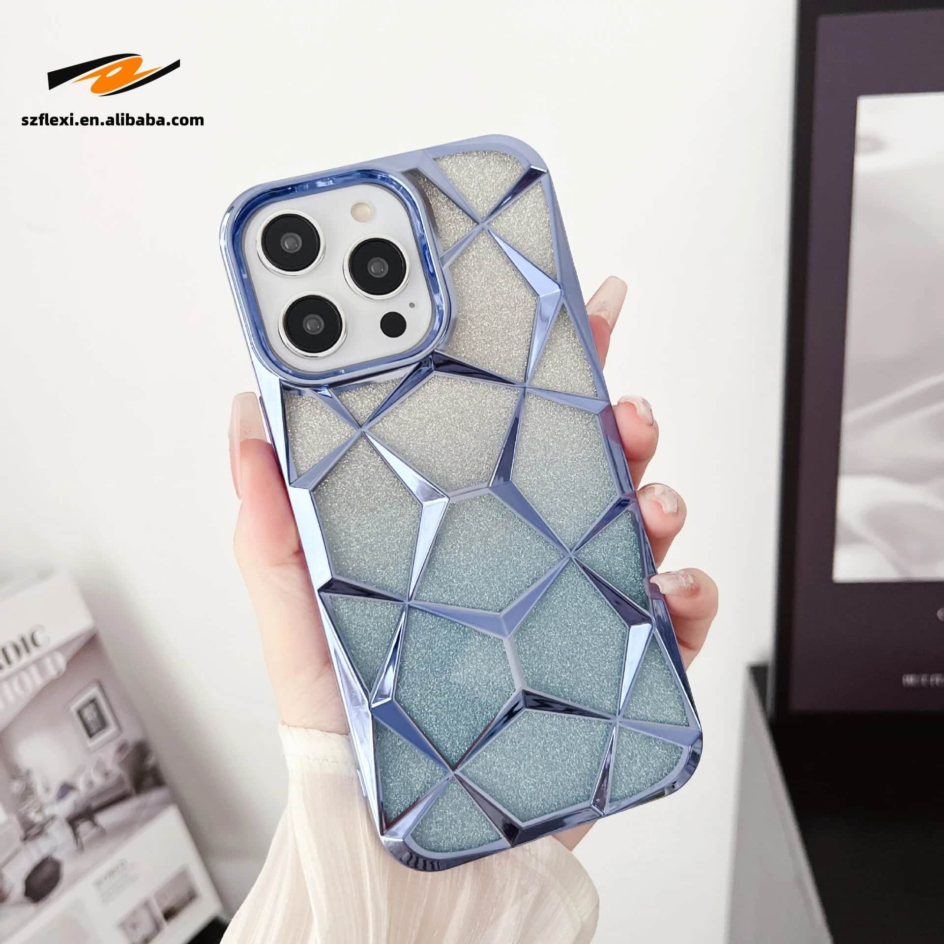 Soft Clear Lattice  Case for iPhone 15 Pro Max 11 12 13 14 Pro Max Gradient Glitter Geometric  Pattern Phone Case - Image 7