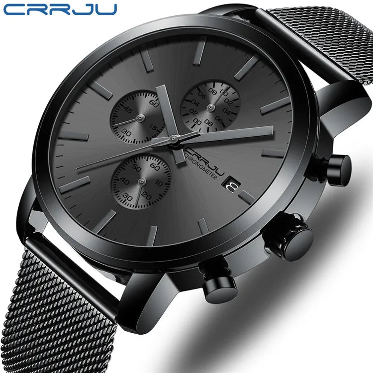 CRRJU Men's Luxury Stainless Steel Waterproof Quartz Watch