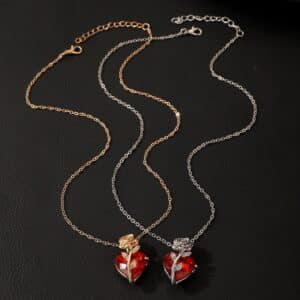 Red Heart Rose Necklace Birthday Gift Jewelry