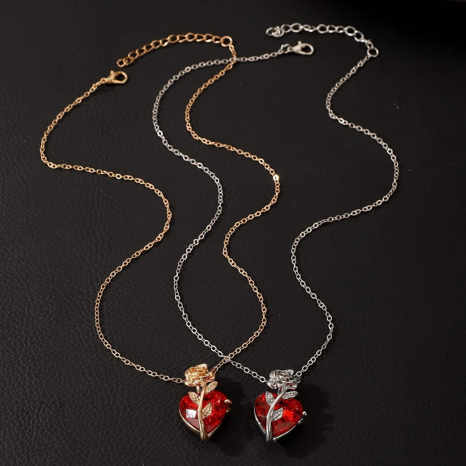 Red Heart Rose Necklace Birthday Gift Jewelry