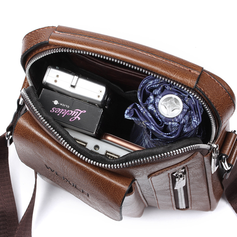 Business PU Leather Messenger Bag – Large Capacity Waterproof Crossbody Shoulder Bag for Men - Image 3