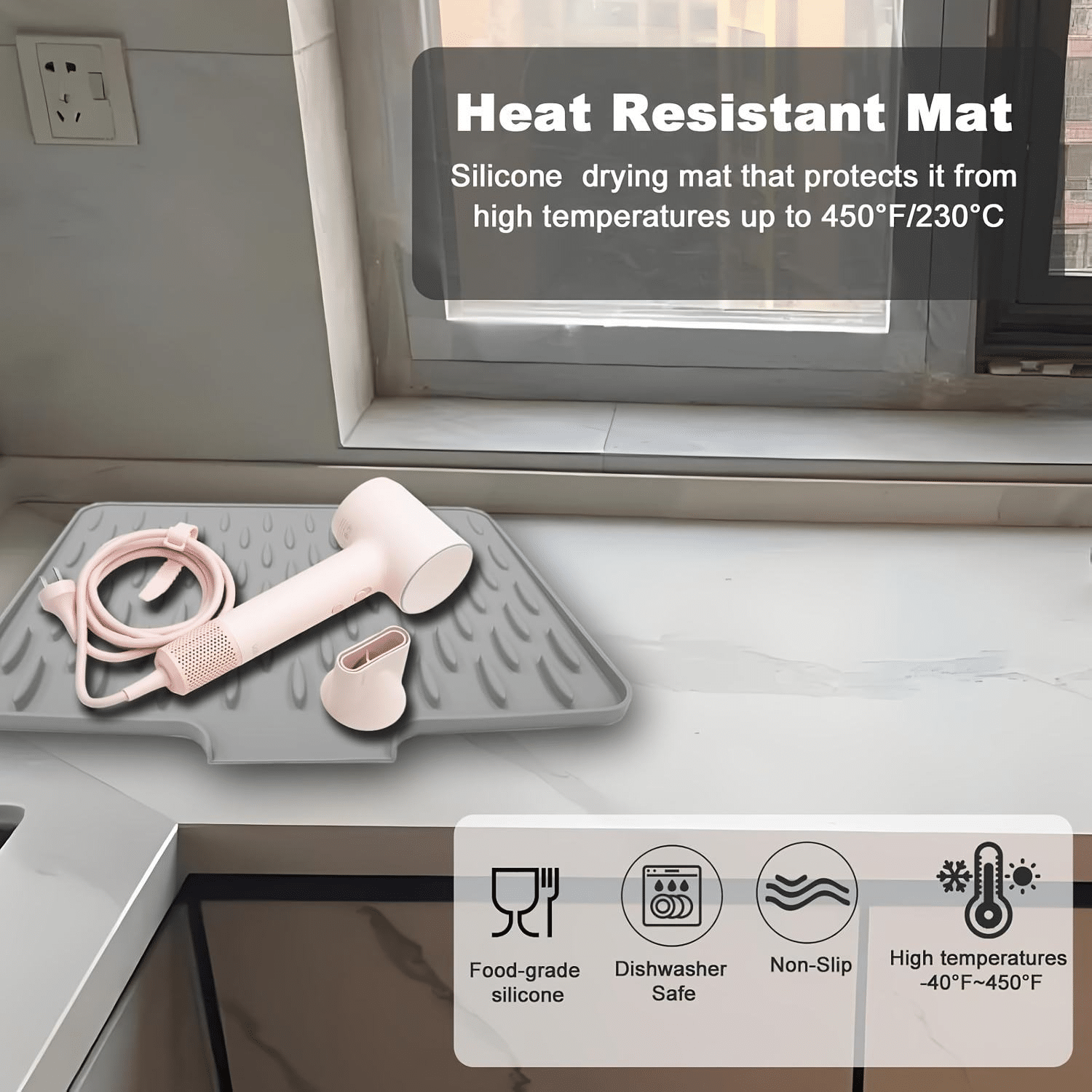 Multifunctional Silicone Dish Drying Mat with Built-In Drain Lip – Portable & Durable Kitchen Pad - Image 3