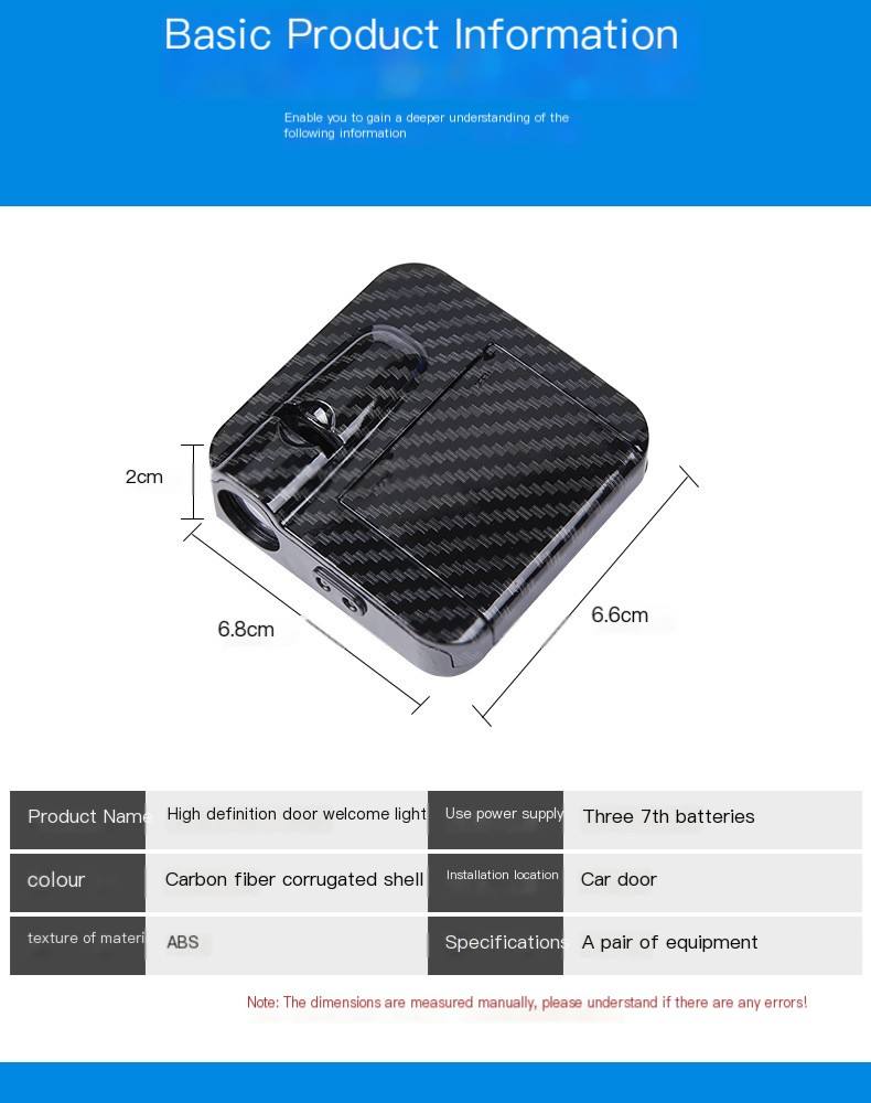 1 Pcs ABS Carbon Fiber Black Smart Car Door Welcome Light – HD Wireless Infrared Projection - Image 2