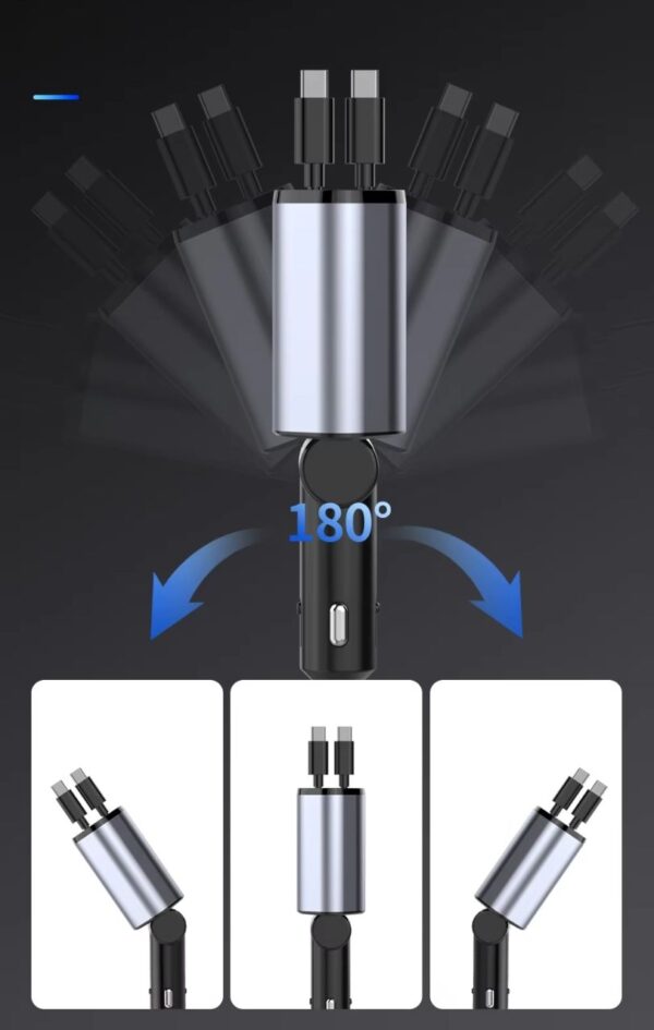 4-in-1 Fast Car Charger with LED Display & Retractable Type-C Cables – Portable for iPhone 16 - Image 5