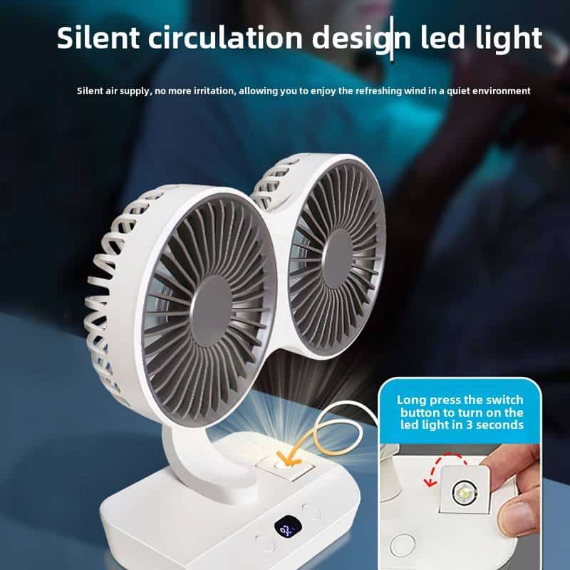 Portable Mini USB Rechargeable Fan – Dual-Head 360° Desktop & Handheld Fan for Car and Home - Image 4