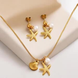 Qinran Women's Stainless Steel Starfish & Crab Pendant Necklace