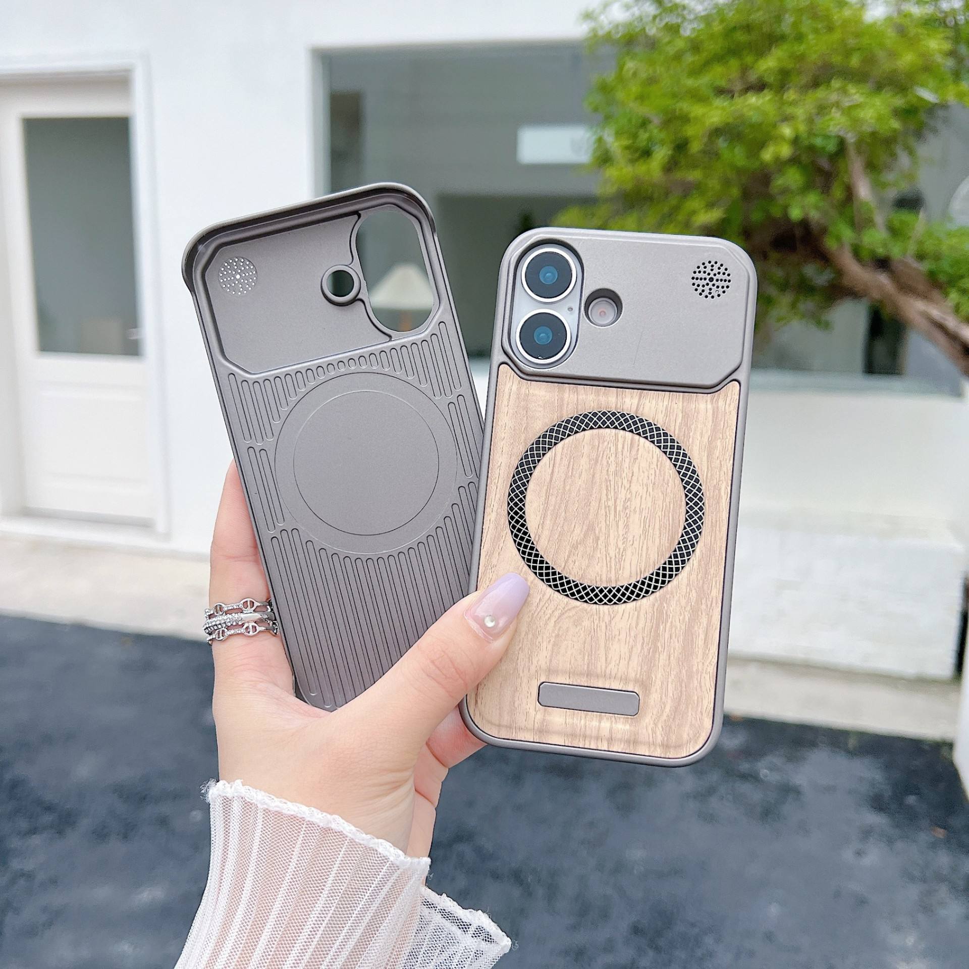 Luxury Aromatherapy Wood Grain Case – Magnetic Suction Borderless Design for iPhone 13/17 Pro Max - Image 3