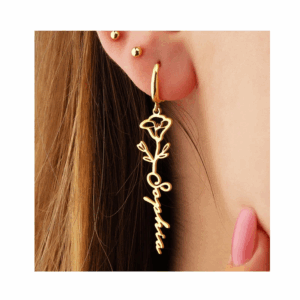 Gold Plated Birth Flower Name Hoop Earrings for Women