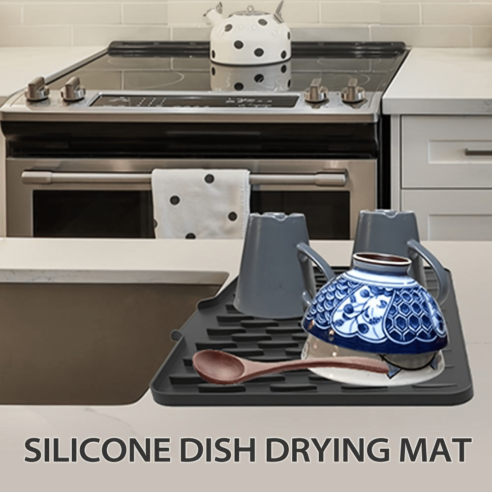 Multifunctional Silicone Dish Drying Mat with Built-In Drain Lip – Portable & Durable Kitchen Pad - Image 2