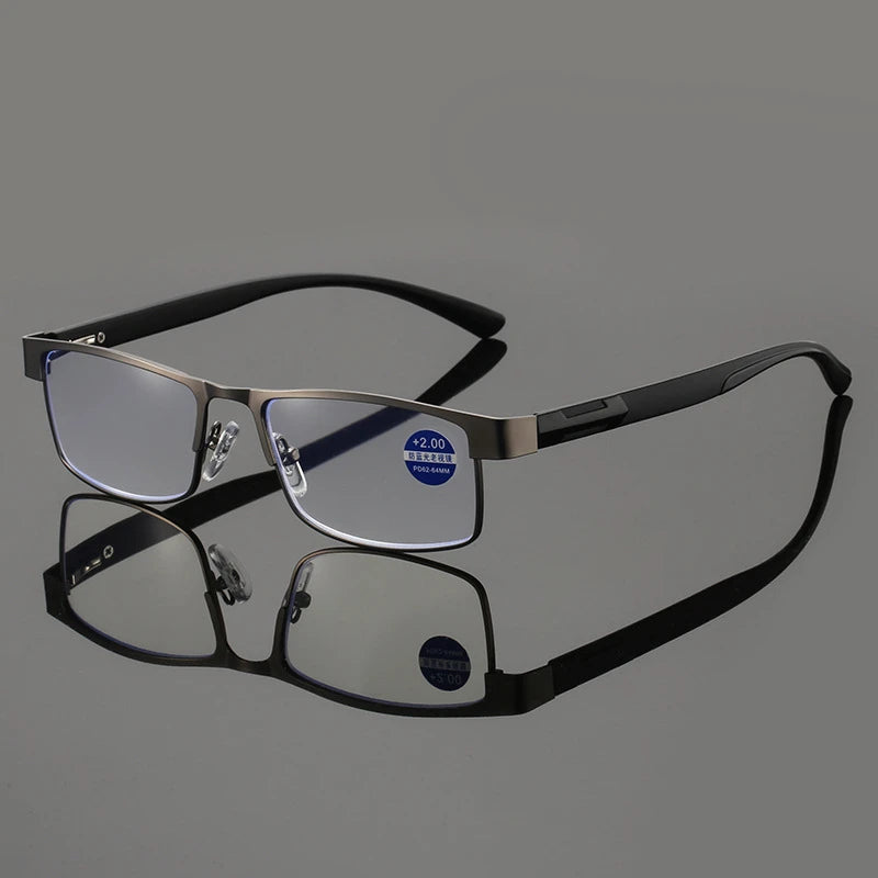 Mamba Men's Metal Blue Light Blocking Reading Glasses
