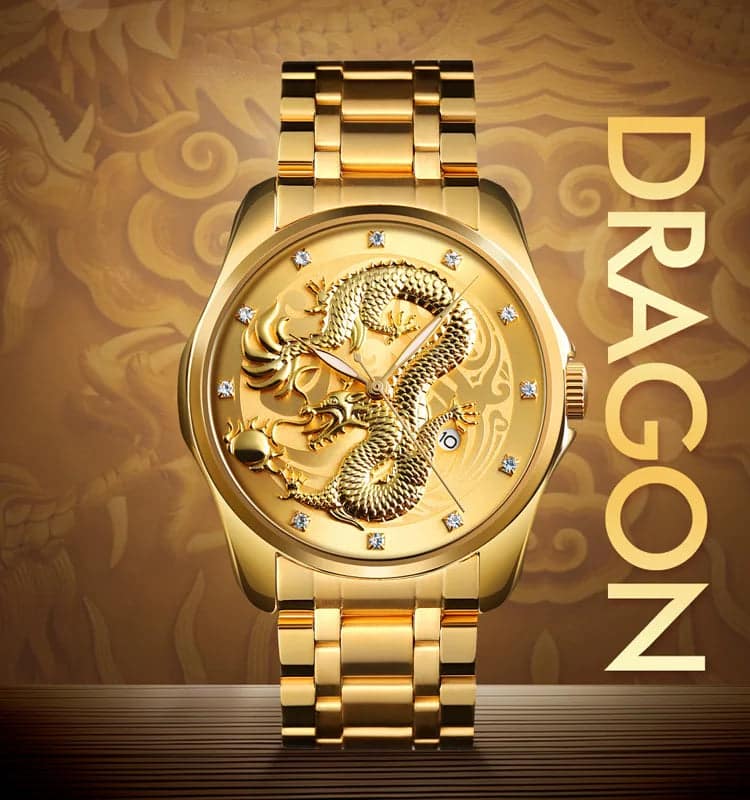 Men's Gold Dragon Quartz Watch